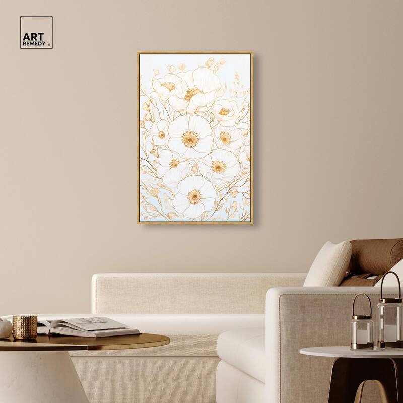 White and Gold Poppies II Canvas by Art Remedy