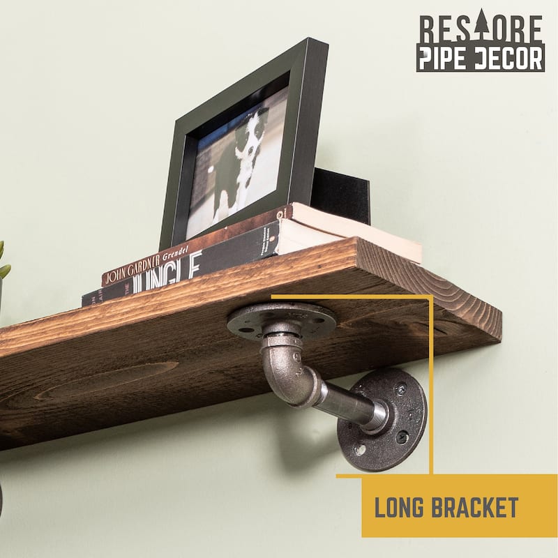 Restore Wood 24 in. Wall Shelf, L-Shape Steel Pipe Brackets, Set of 2
