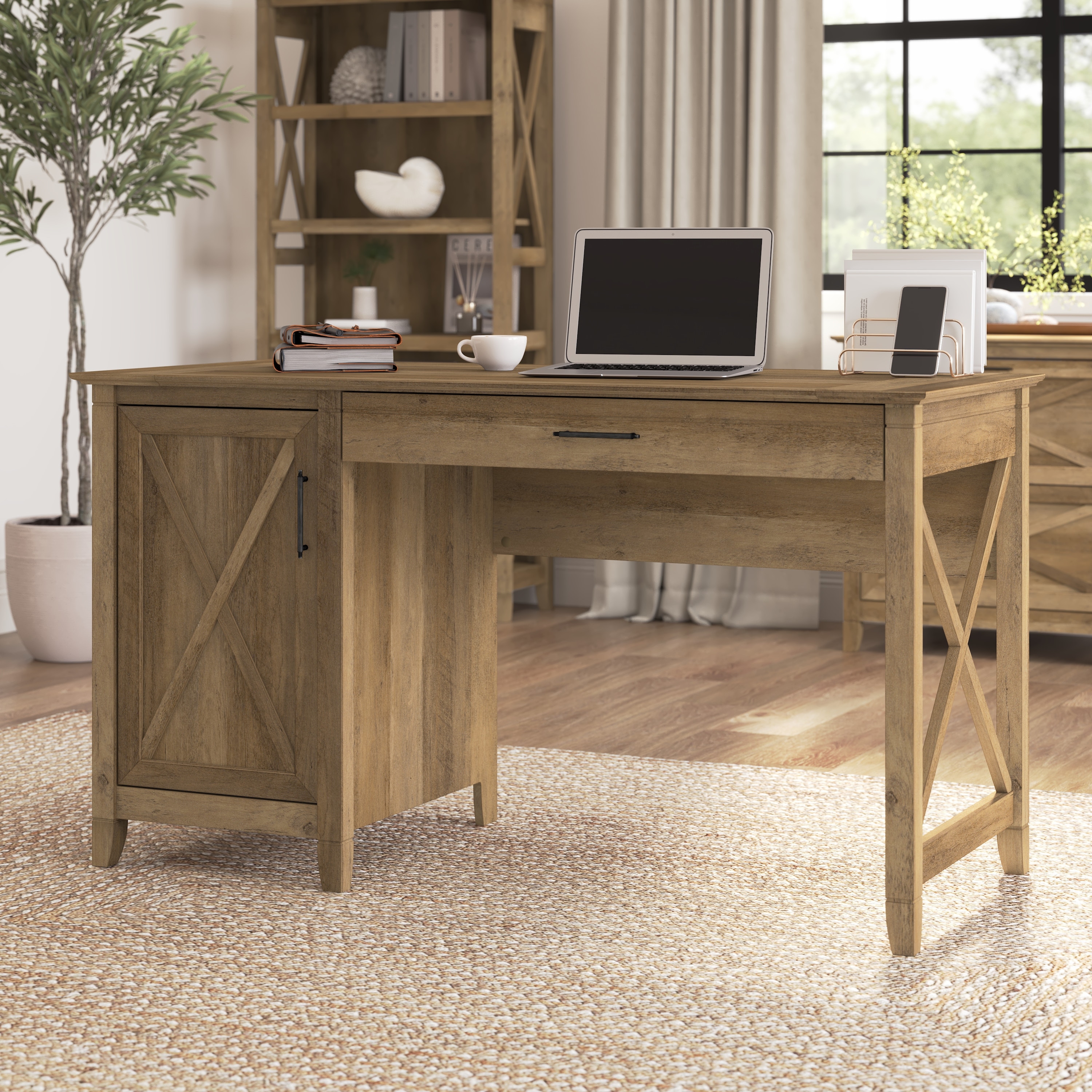 Loft Solid Wood Double Writing Desk with Bookshelf Long Desk Bookshelf  American Large Computer Desk - China Office Desks, Executive Desks