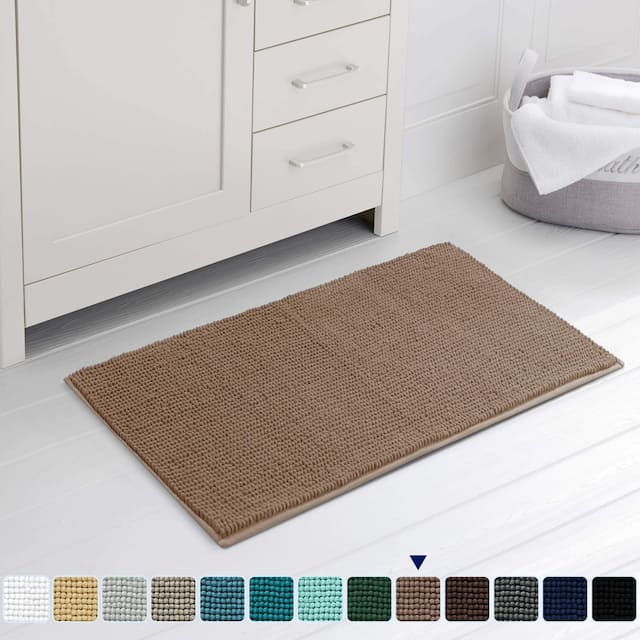 Subrtex Chenille Soft Rugs Super Water Absorbing Shower Mats - 20x32 - Brown