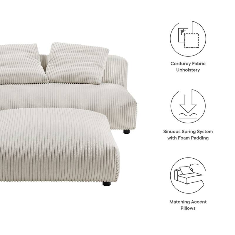 Solace Modular Corduroy Upholstered Armless Loveseat and Ottoman Set