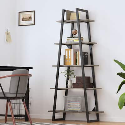 Bookshelf 5 Tier Industrial Wood