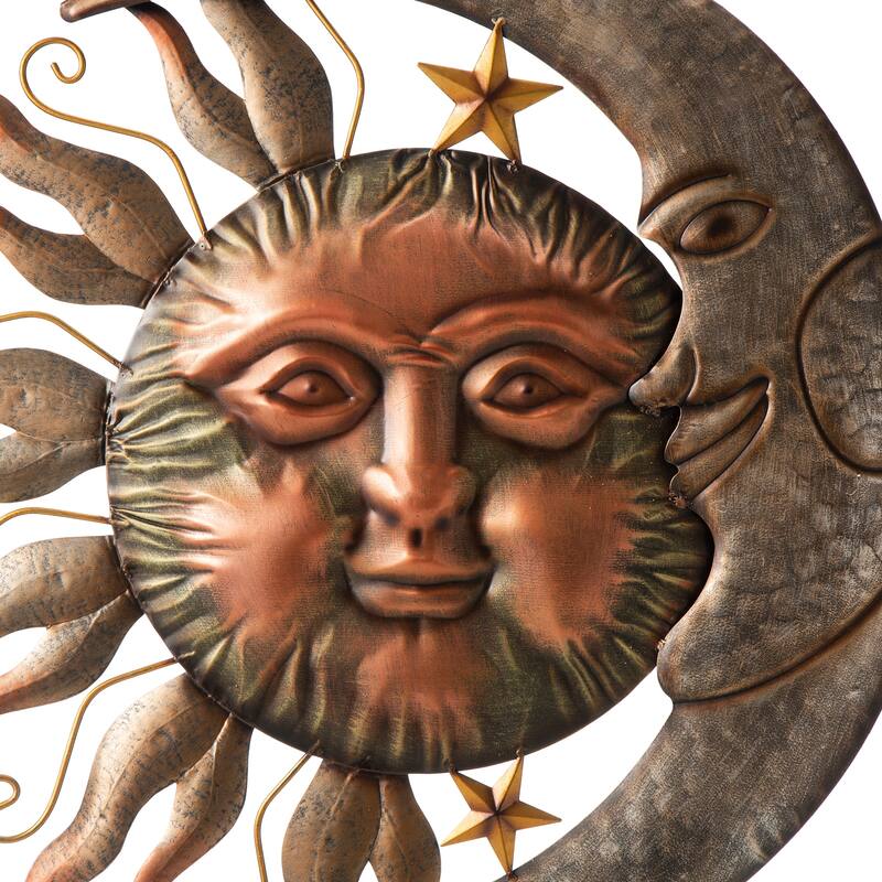 Glitzhome 36.25''H Metal Sun and Moon Wall Decor Yard Stake for Indoor and Outdoor