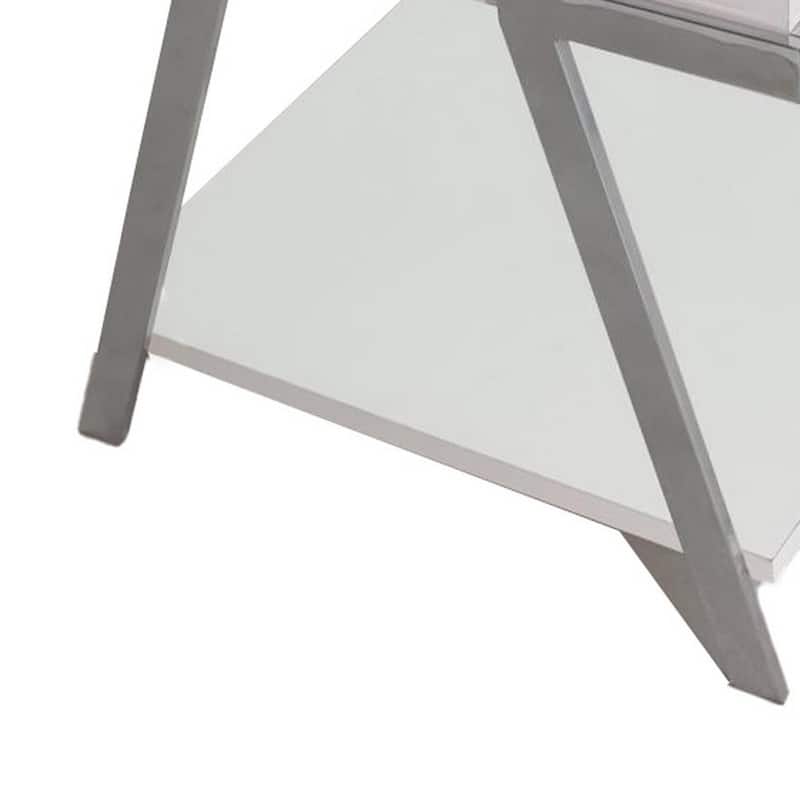 26 in. White and Chrome Rectangle Metal End Table with Angled Legs