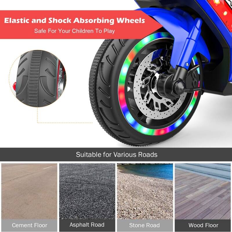 12V Kids Electric Motorcycle for Ages 3-6, 4MPH Max Speed, Bluetooth & USB Music, 100 lb Capacity