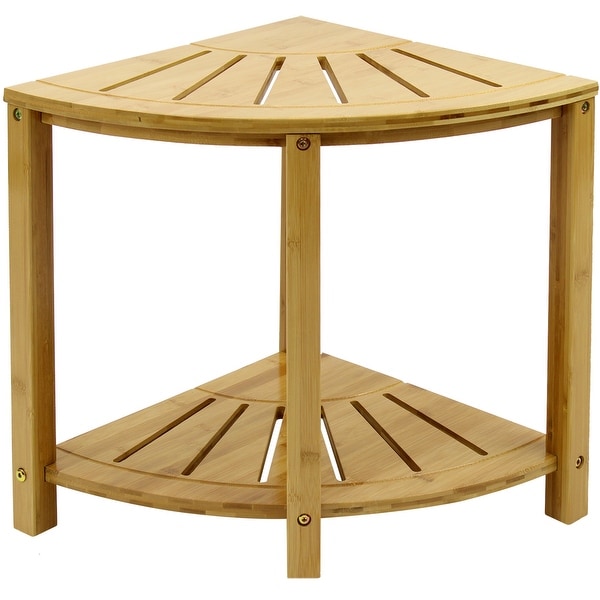 Corner Shower Stool Bench w Shelf Waterproof 2 Tier Bamboo