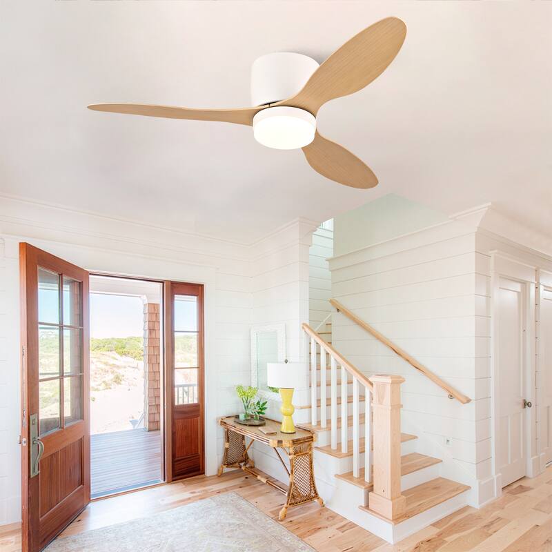 42-inch Ceiling Fan with Light, Ultra-Slim Flush-Mount Design, 3 ABS Plastic Blades, Remote Control Included