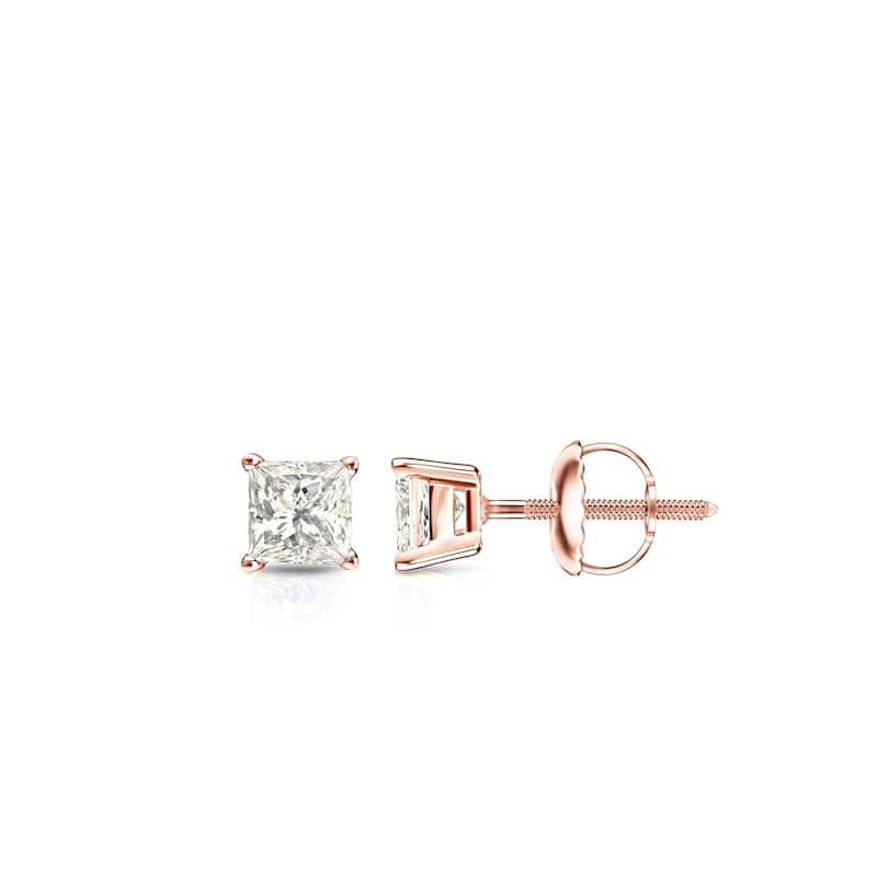 Auriya 14k Gold 1/4ctw Princess Cut Diamond Stud Earrings (J-K, I2-I3) - Rose