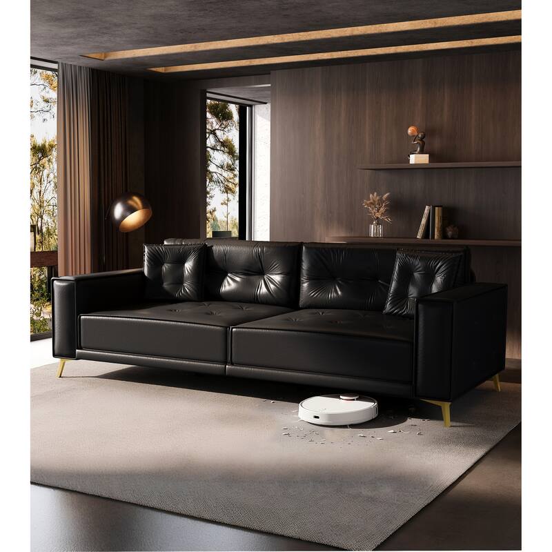 Oversized 3-in-1 Convertible Sofa Bed, 92.1" Faux Leather Square Arms Loveseat, Modern Pull-Out Sleeper Couch with Pillows