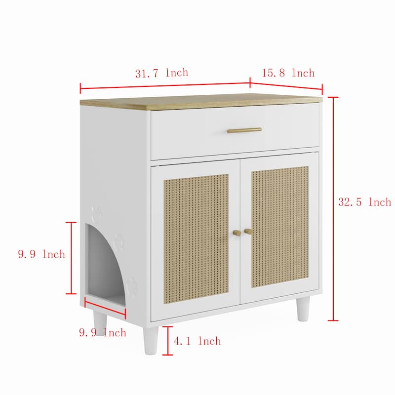 Roomfitters Cat Litter Box Enclosure, Hidden Pet Cabinet, Sideboard Storage, Scratch Pad, MDF, White