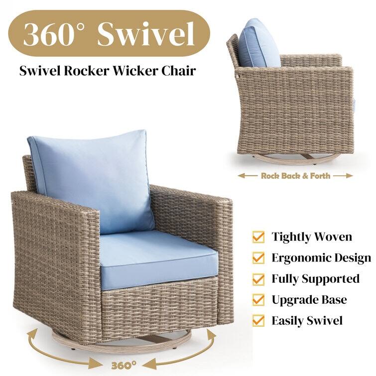 9 - Person Outdoor Wicker Patio Conversation Furniture Set With Swivel Chairs