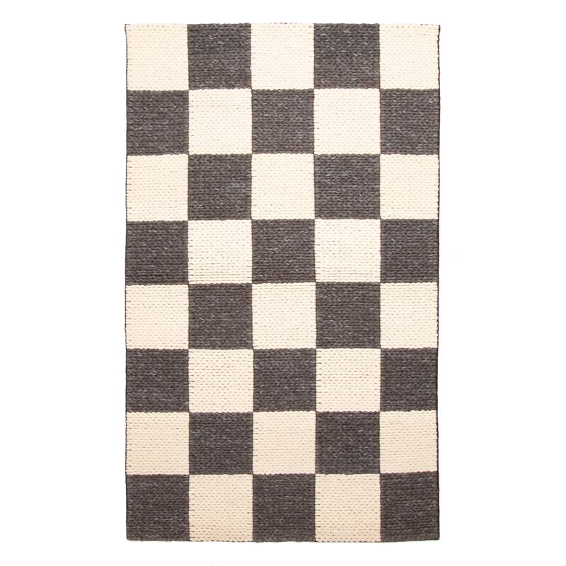ECARPETGALLERY Braid weave Sienna Black, Cream Wool Rug - 4'11 x 8'1