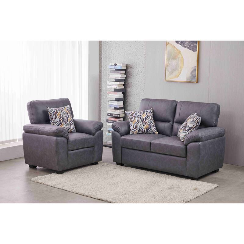 Faux Leather Living Room Set - Dark Grey
