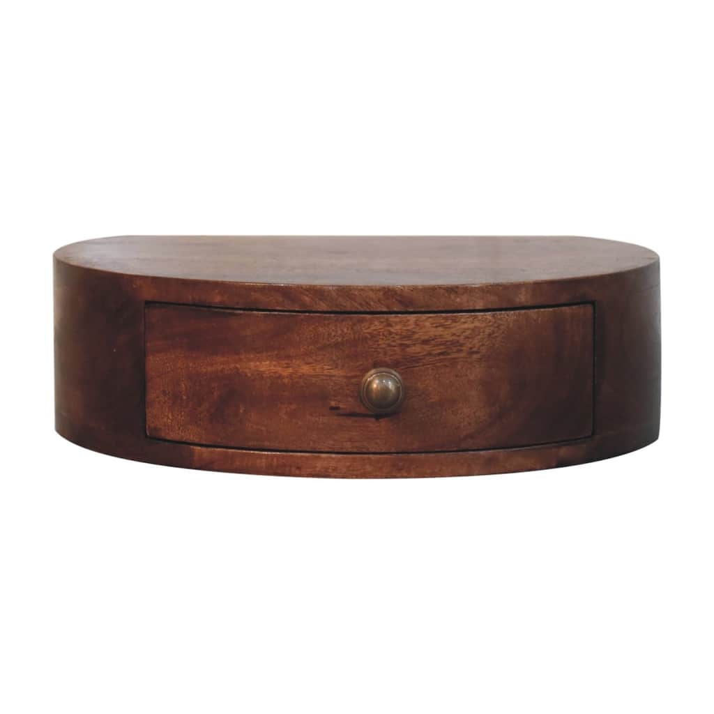 Artisan Furniture Solid Wood Honey Caramel Wall Mounted Rounded Bedside ,Brown, 1 drawer