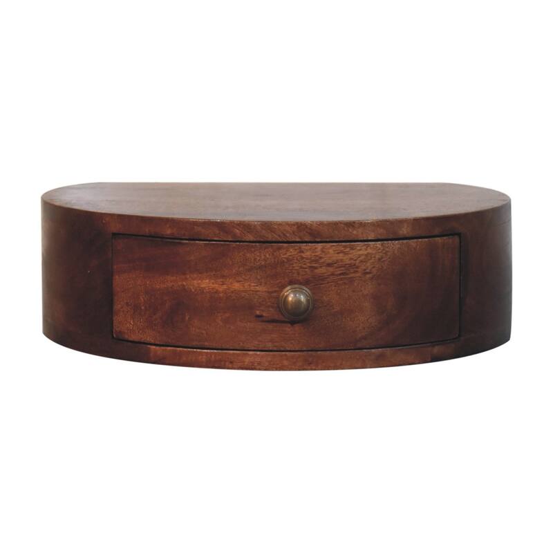 Wall-Mounted Rounded Bedside Table with Honey Caramel Drawer