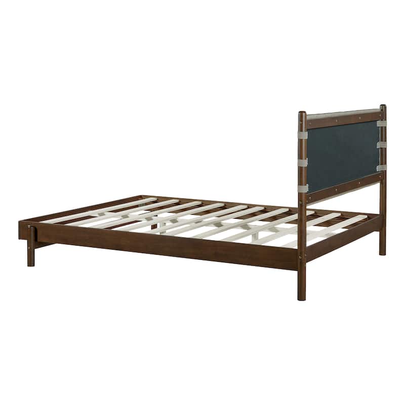 Queen Size Rubber Wood Platform Bed with Mid-Century Headboard and 500lb Capacity