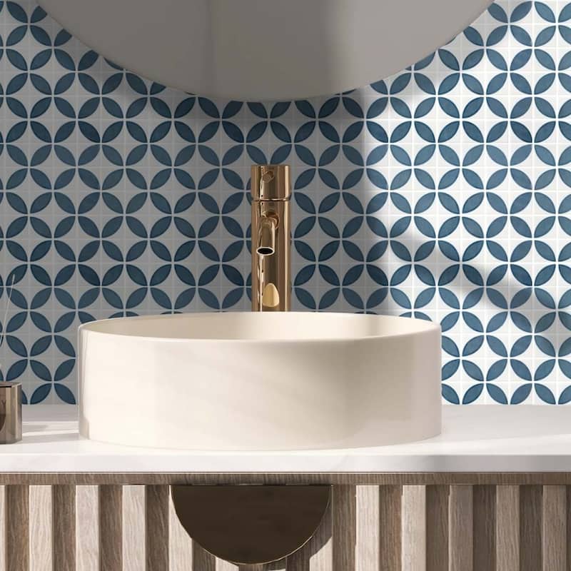 Eterna Lily 2x2 Matte & Shiny Glass Floral Mosaic Tile - Floor, Wall, Backsplash