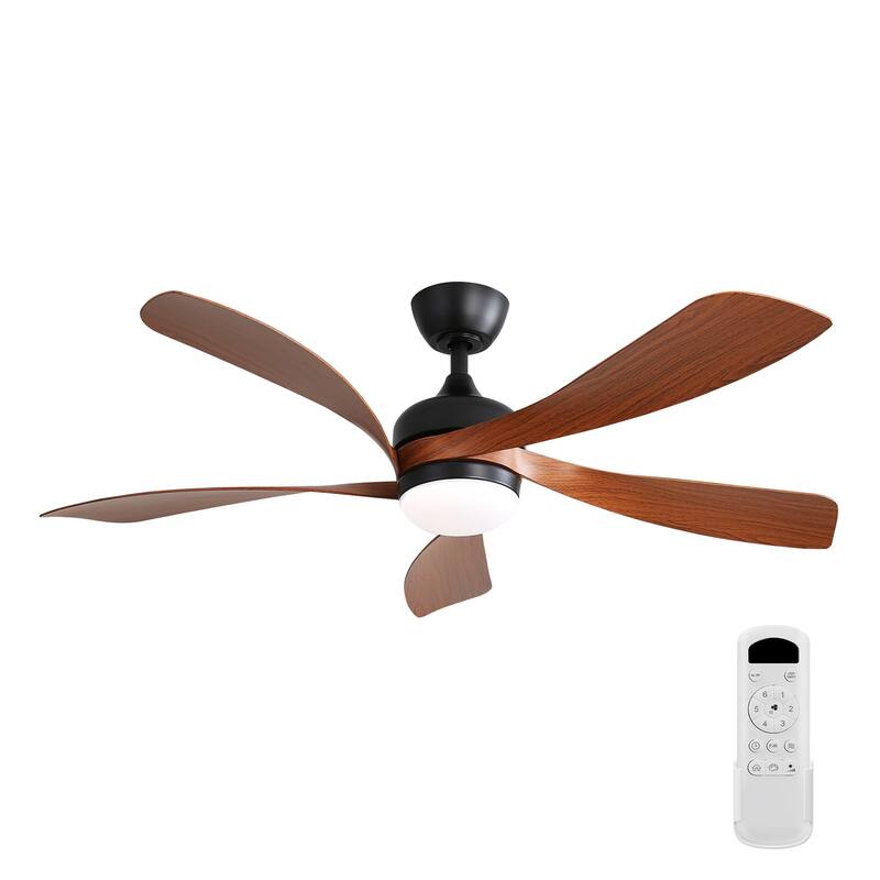 52 Inch Indoor Ceiling Fan With 3 Color Dimmable 5 ABS Blades Remote Control Reversible DC Motor With Led Light - Black