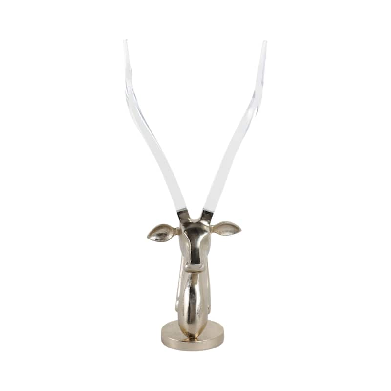 Stainless Steel Animal Head Sculpture Long Horn Design - 25" Gold