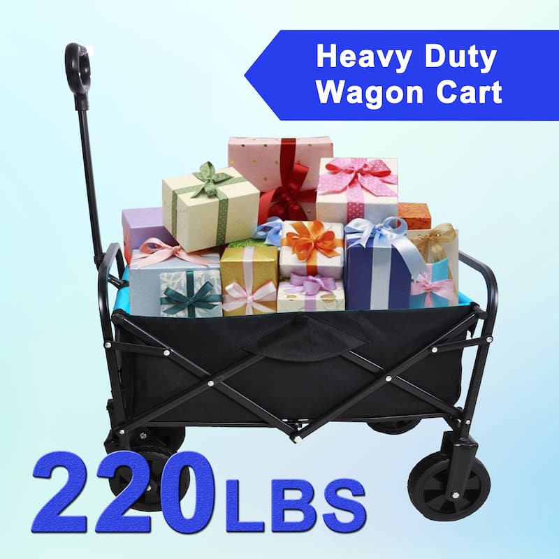 Mini Folding Garden & Beach Utility Wagon Cart, Black & Blue