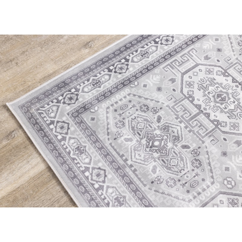 Victoria Collection - Grey/White Triple Medallion Rug