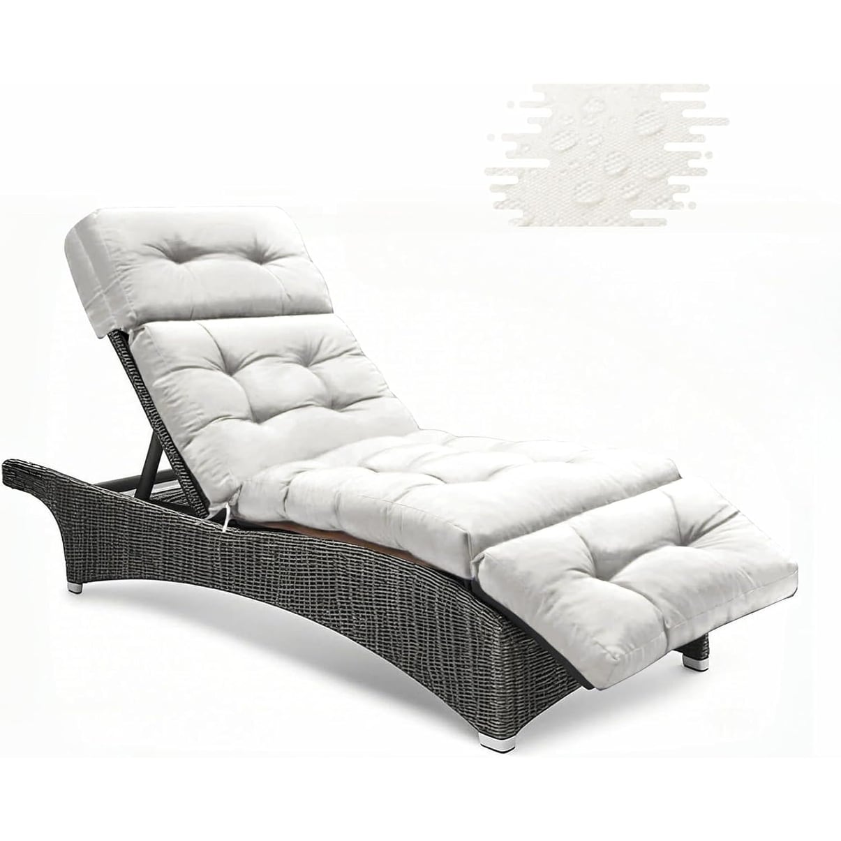 Waterproof Non-Slip Outdoor Chaise Lounge Cushion with Ties, Thickened Patio Pool Recliner Cushion, 74.4x21.7x4.5 Inches