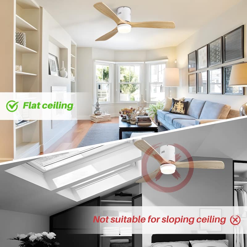 52 inch Flush Mount Ceiling Fans With/Without Lights & Remote Solid Wood Fans For Bedroom
