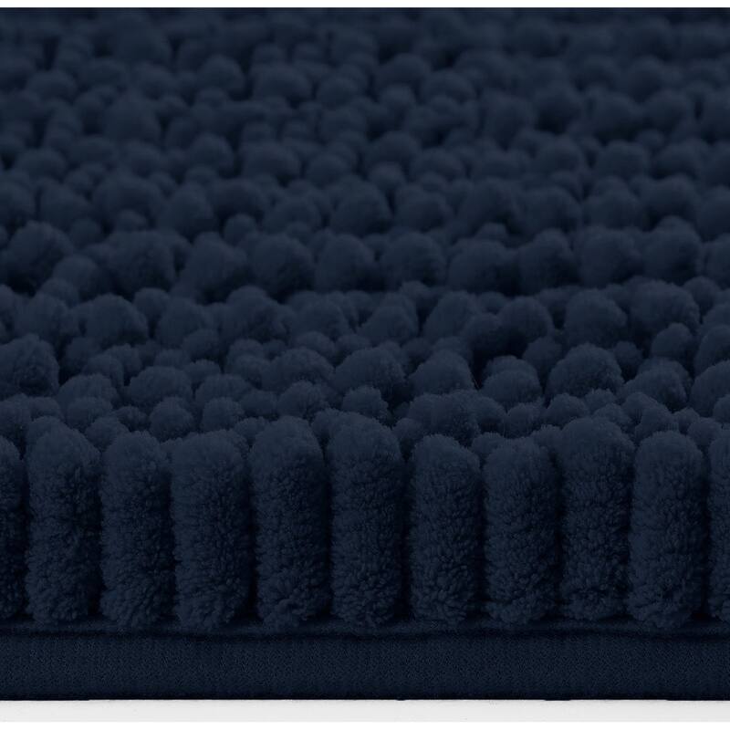 Navy Blue Soft Cozy Plush Chenille Contour Bath Mat Bathroom Rug
