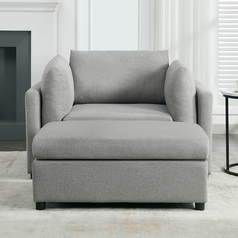 Modern Oversized Armchair with Ottoman for Living Room - Light Gray