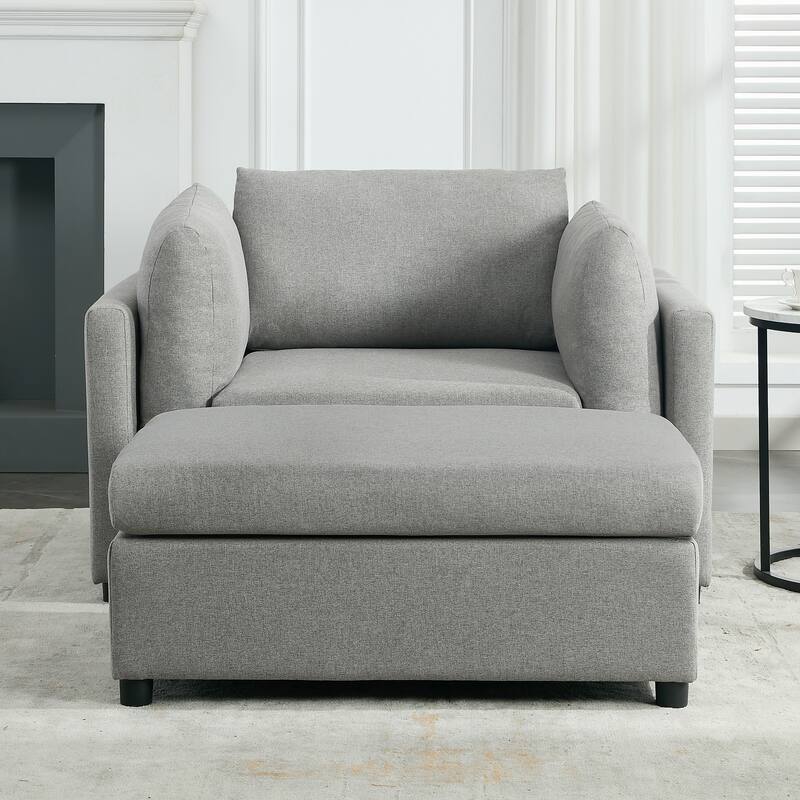 Modern Oversized Armchair with Ottoman - Light Grey