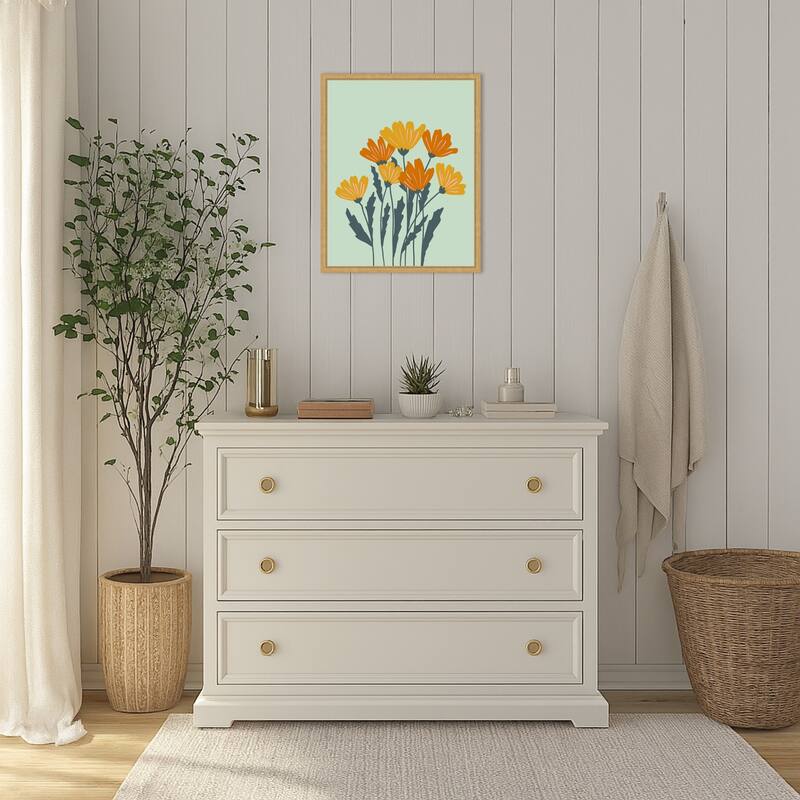 Orange Yellow Flowers by Angela Minca Framed Canvas Wall Art Print