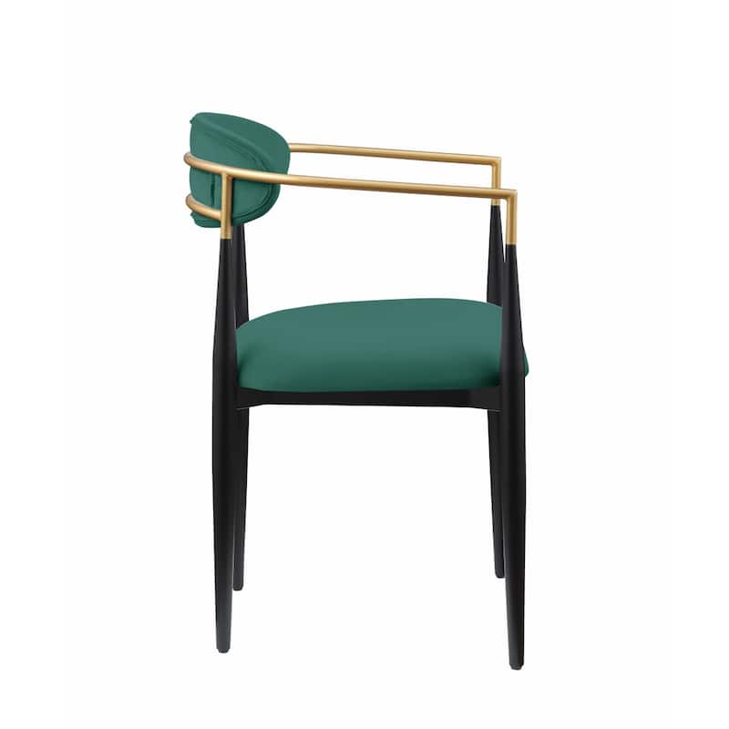 Kenny 21 Inch Dining Chairs Set of 2, Green Fabric, Foam Padded, Gold and Black Metal