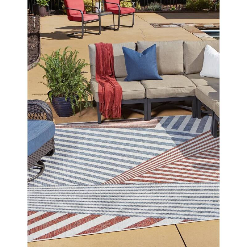 Outdoor Zrand Collection Area Rug - Blue - 7'10" Square