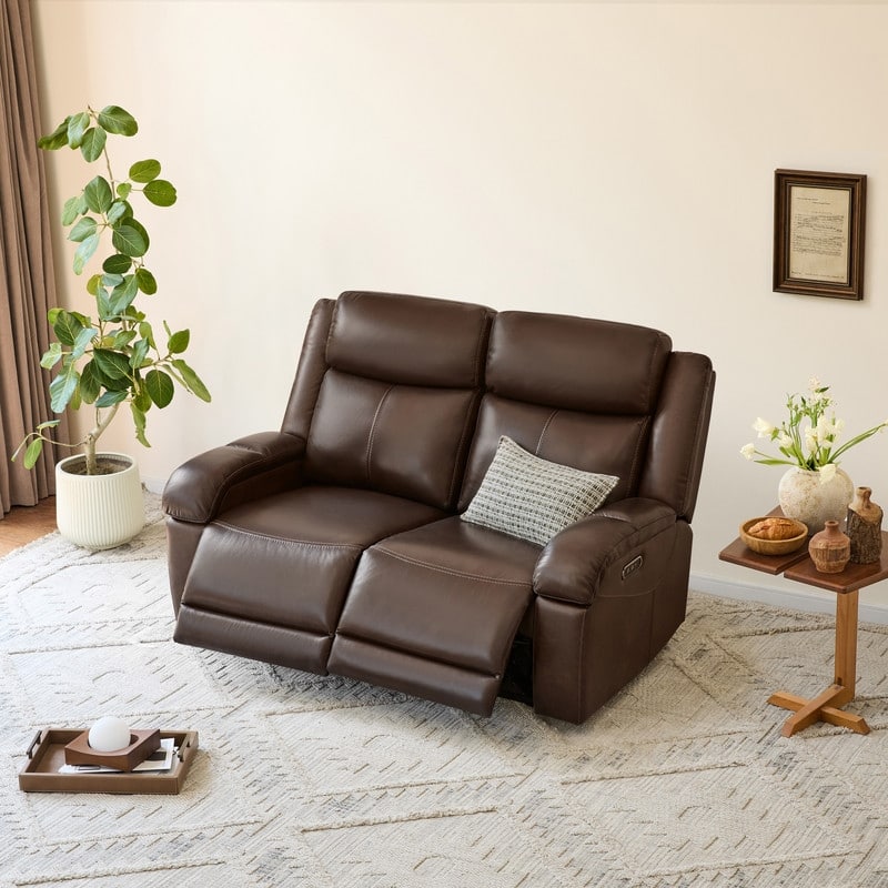 Spruce & Spring Hadlee Genuine leather Reclining Sofa with Multi-Function Console.