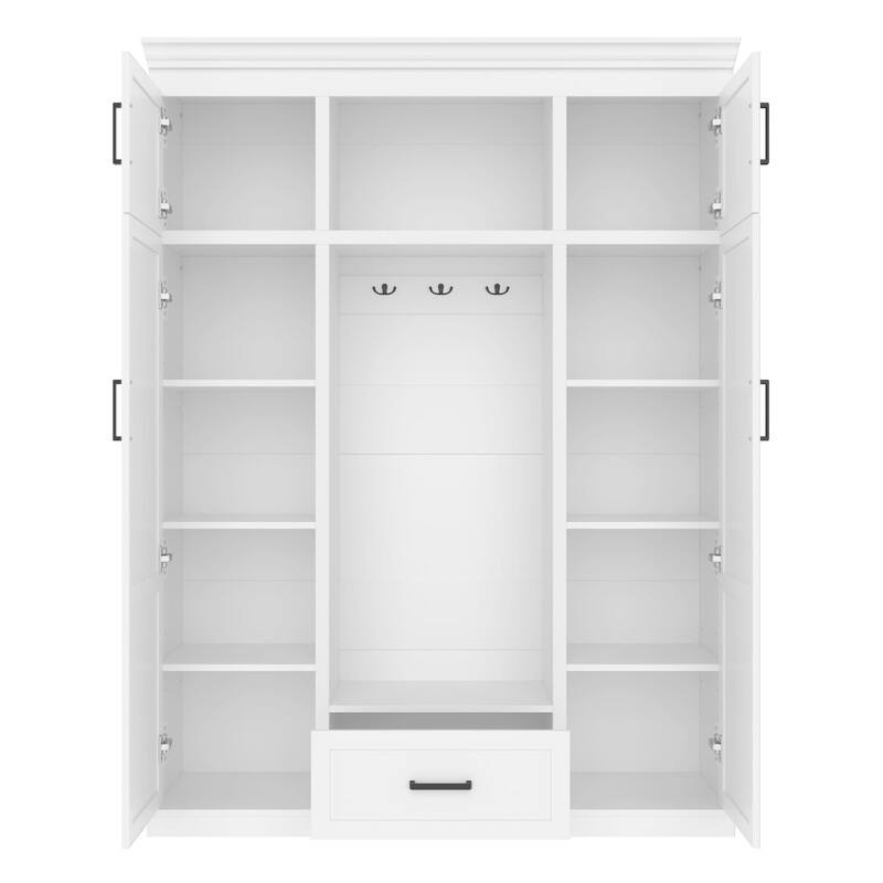 Entryway Bench with Coat Rack, Adjustable Shelves and Drawers, Entryway Storage Organizer Cabinet with 4 Doors