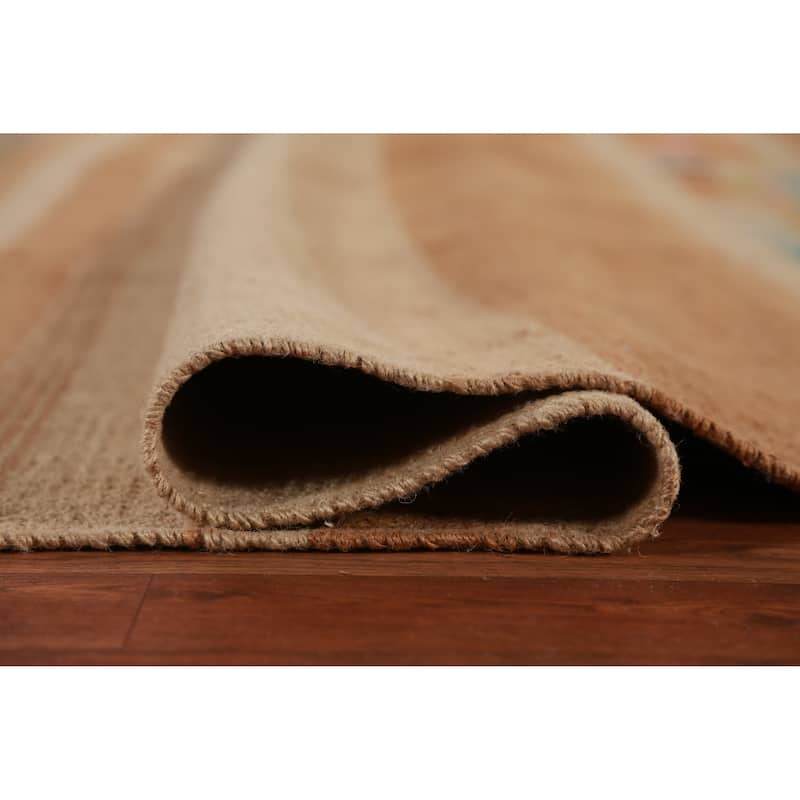 Hand Woven Oriental 100% Jute Carpet Modern Stripe Multi-Colored Kilim Area Rug - 12' 0'' X 8' 10''