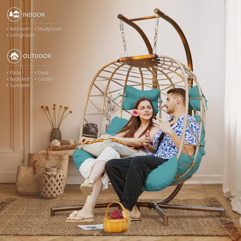 FINCATI Outdoor Double Egg Chair, 700 lbs Indoor Double Egg Chair Swing, Oversized Swing Chair, Cozy Hanging Egg Chair