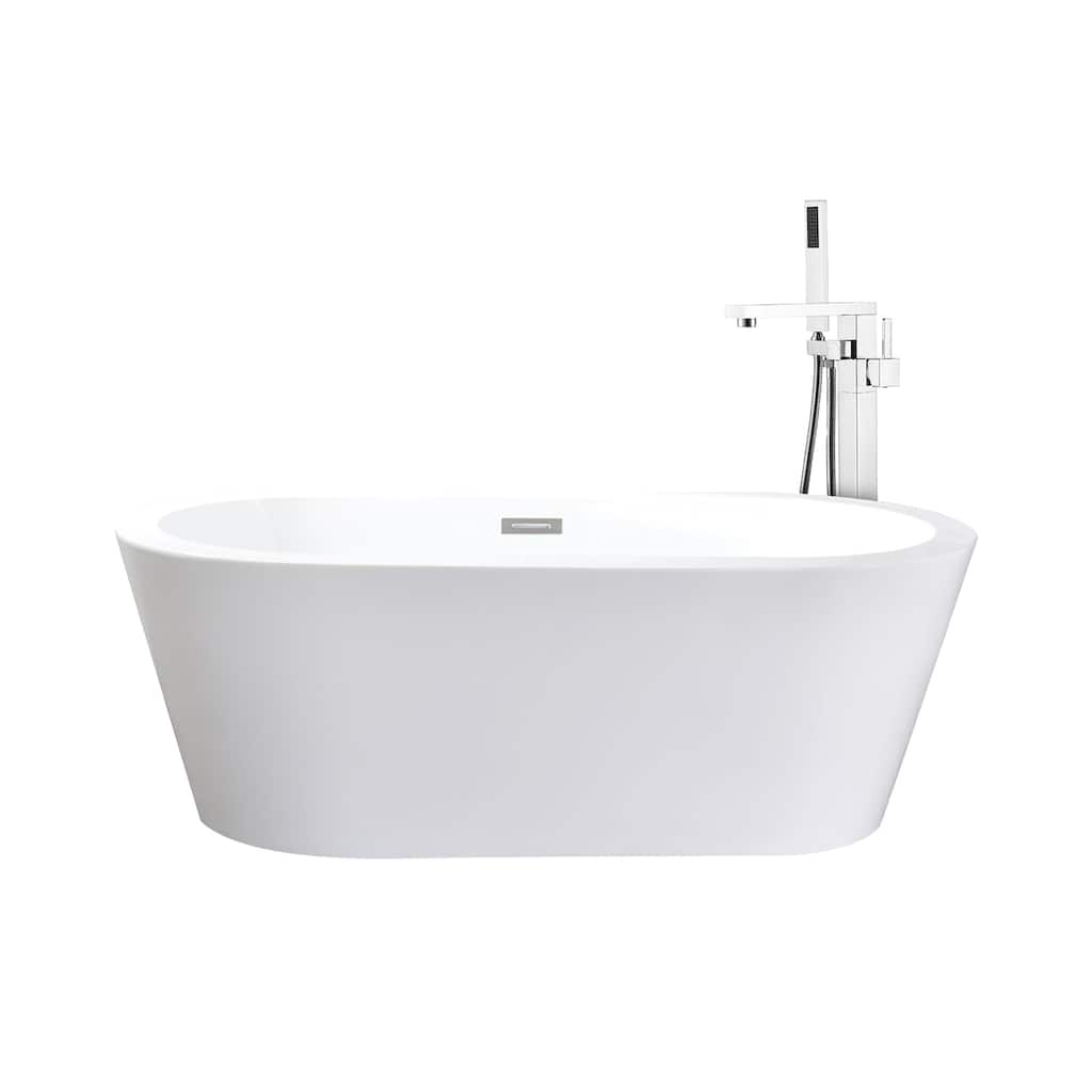 Lure White Freestanding Acrylic Flatbottom Soaking Bathtub with Chrome Hardware and Mare Tub Filler