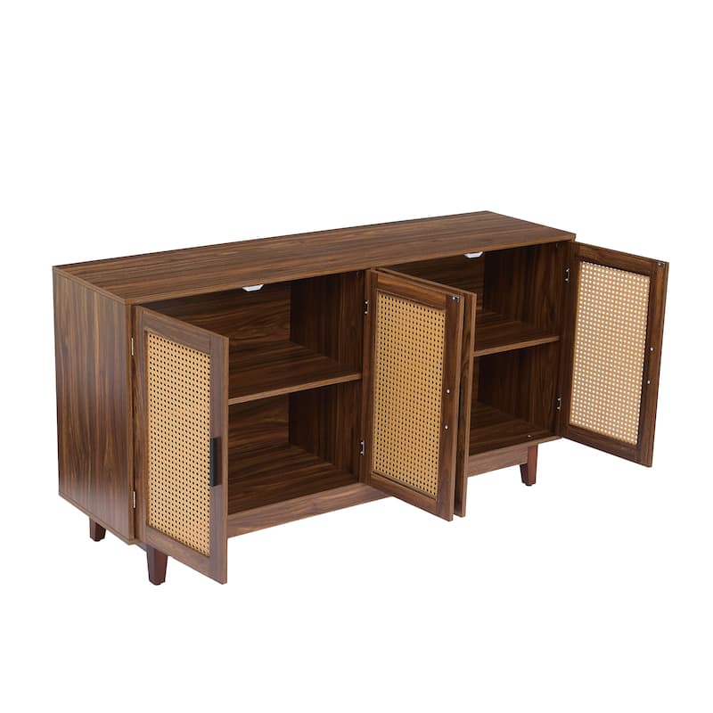 Wood TV Stand for up to 60" TVs with Four Rottan Doors