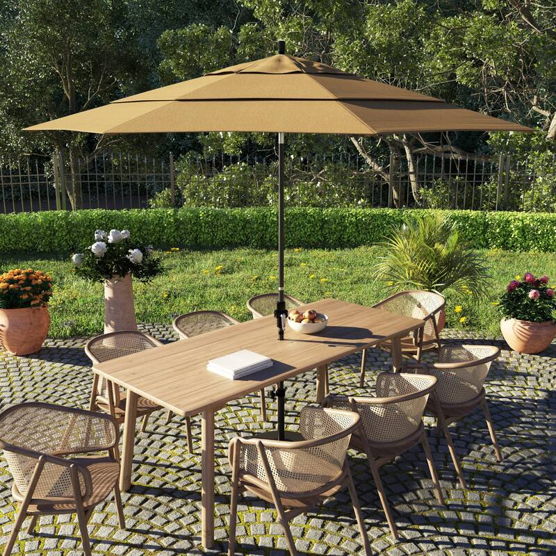California Umbrella 11' Rd. Alum/Fiberglass Rib Market Umb,Crank Lift/Collar Tilt, Dbl Wind Vent, Black Finish, Olefin Fabric