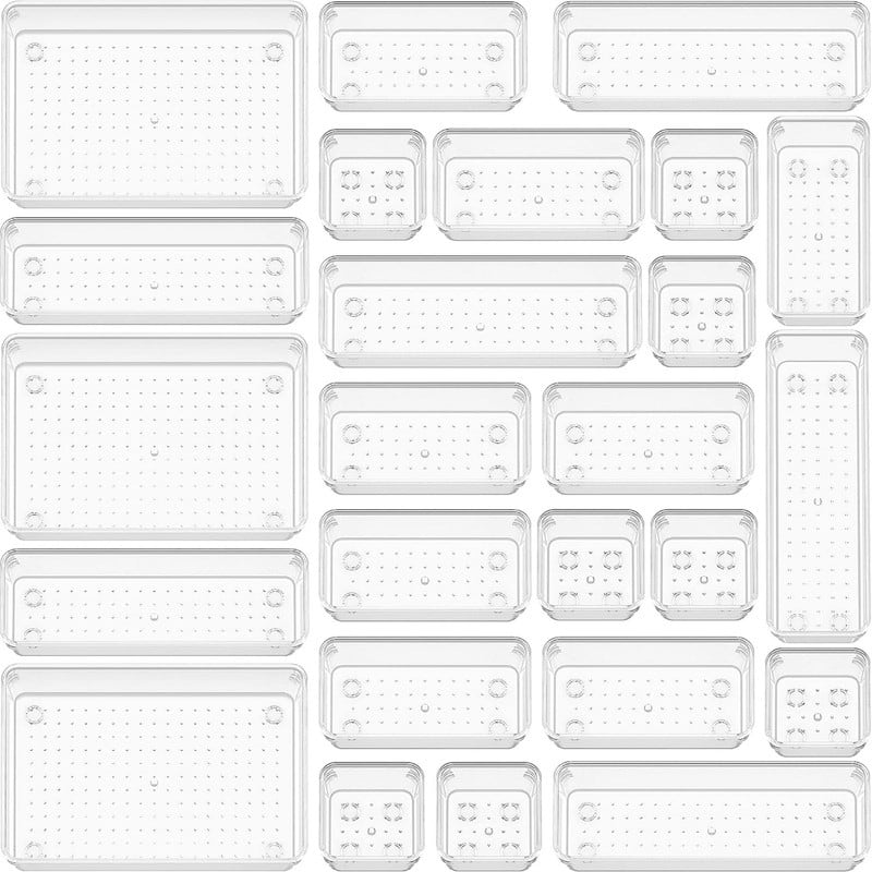25 PCS Clear Plastic Drawer Organizer Set