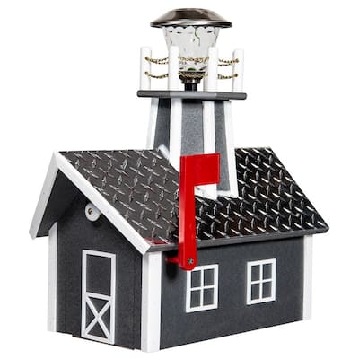 Deluxe Wood Mailbox with Aluminum Diamond Plate Roof and Lighthouse