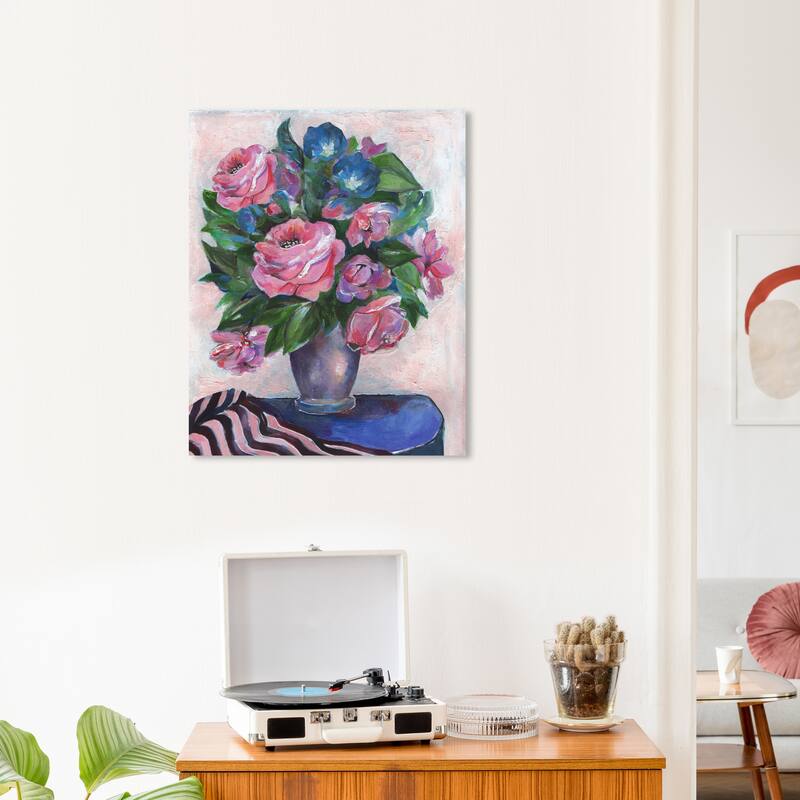 Wynwood Studio Canvas Floral and Botanical Romance is in the air Pink and Traditional Wall Art Canvas Print - Pink, Blue - 24 x 20
