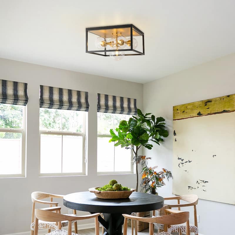 5-Light Dining Room Square Flush Mount With Clear Glass Globe Shade - 14.2in