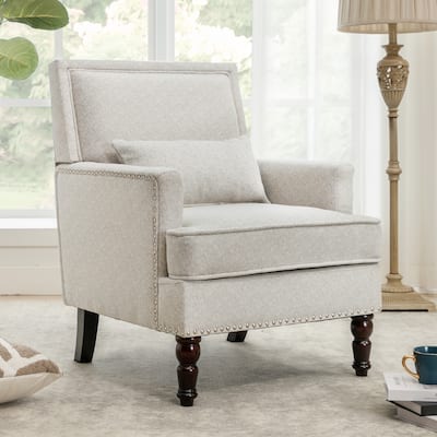 LUE BONA Linen Upholstered Modern Accent Chair Armchair with Pillow for Living Room - 25.6 in.W x 30.7 in.D x 35 in.H