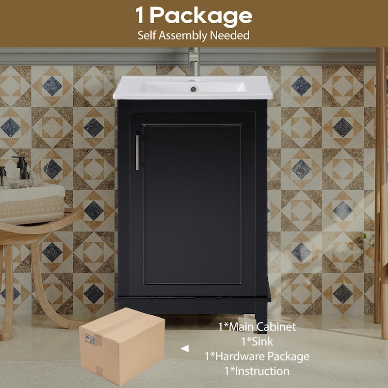 Modern 20-Inch Small Bathroom Vanity Cabinet with Ceramic Basin