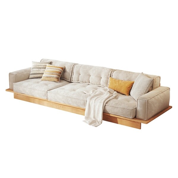 JASIWAY Corduroy Beige Sofa With Wood Frame - On Sale - Bed