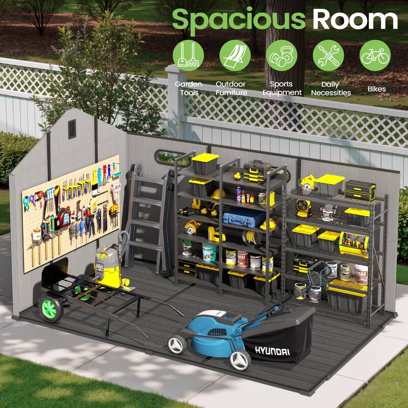 VredHom 8X8/8X10/8X12 FT All-Weather Outdoor Resin Storage Shed with Windows Floor for Patio Furniture and Tools