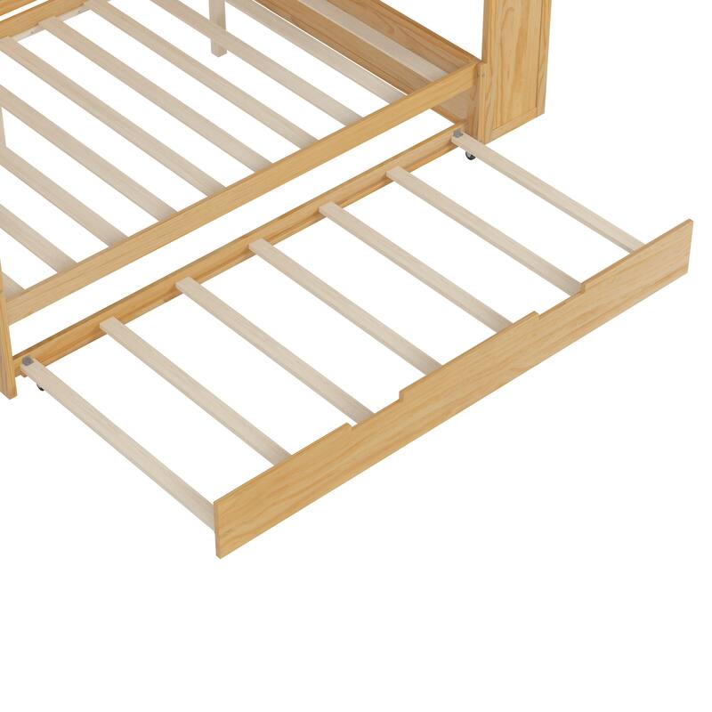 Full Size Daybed with Storage Shelves, Multi-Functional Bed with Twin Trundle and Built-In Study Desk, Space-Saving Design