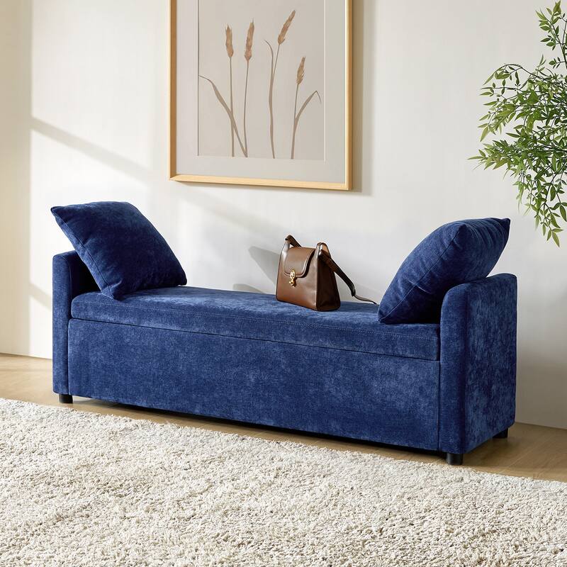 Franco Modern Upholstered Storage Bench with Two Throw Pillows and Thick Padded Cushion - NAVY